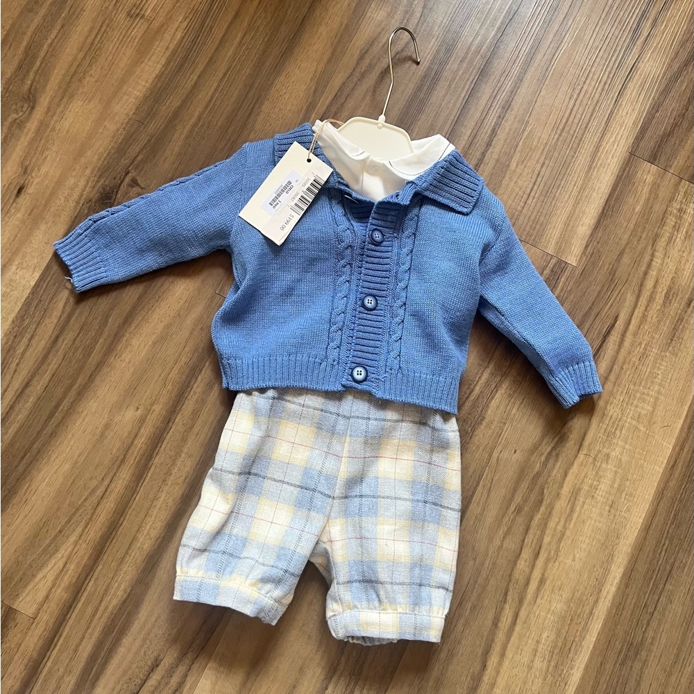 NWT Bimbalò Blue Plaid Baby Boy Outfit